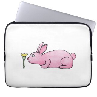Pink Rabbit with Flower. Laptop Computer Sleeve