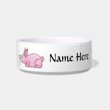 Pink Rabbit with Flower. Pet Water Bowl