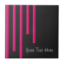 Pink random striped customizable text ceramic tile tiles