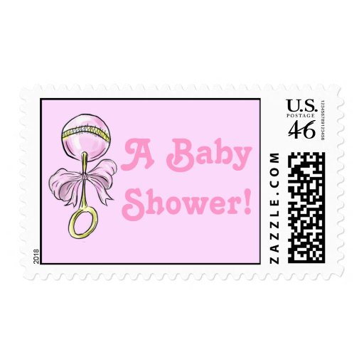 Pink Rattle Baby Shower stamp