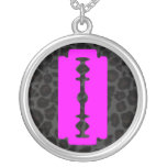Pink Razor Blade Leopard Sterling Silver Necklace necklaces