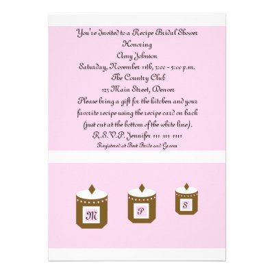 Pink Recipe Card Recipe Bridal Shower Invitation
