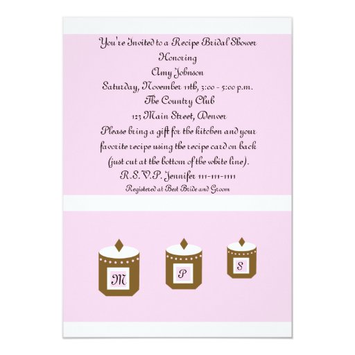 Pink Recipe Card Recipe Bridal Shower Invitation Personalized Invite