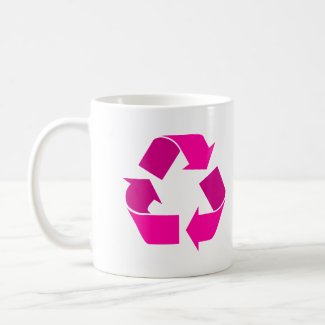 pink recycle symbol mugs