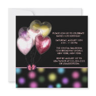 Pink Red Gold Heart Balloons Sweet 16 Party invitation