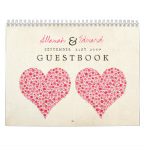 Pink Red Heart Roses Wedding Guest Sign Book Wall Calendars