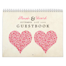 Pink Red Heart Roses Wedding Guest Sign Book Wall Calendars
