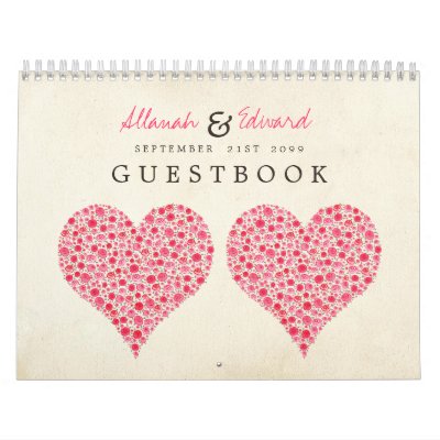 Pink Red Heart Roses Wedding Guest Sign Book Wall Calendars Pink Red Heart Roses Wedding Guest Sign Book Wall Calendars