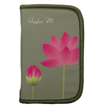 Pink red lotus flowers modern moss green zen planners