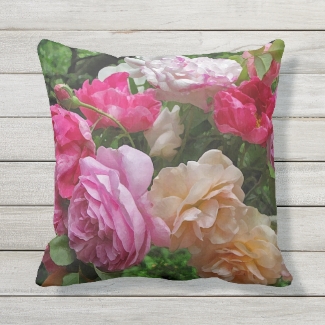 Pink Red Rose Garden Flowers Outdoor Pillow