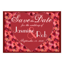 Pink red rose valentine Save the Date invites