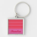 pink red stripes name keychains