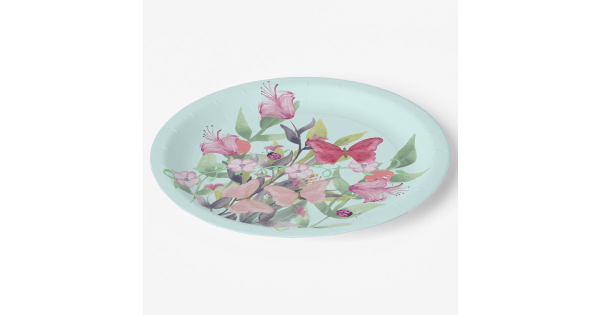 pink amp red watercolor flowers amp butterflies paper plate pink flower paper plates