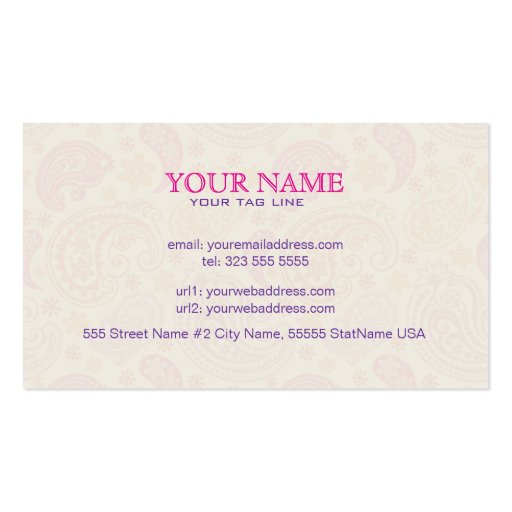 Pink Red & Yellow Paisley Pattern Design Business Card Templates (back side)