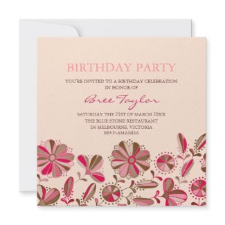Pink Retro Flower Design Birthday Invitation invitation