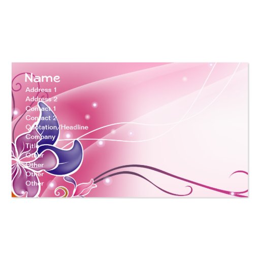 Pink Retro Flowers, Circles, Swirls Business Card Template (front side)