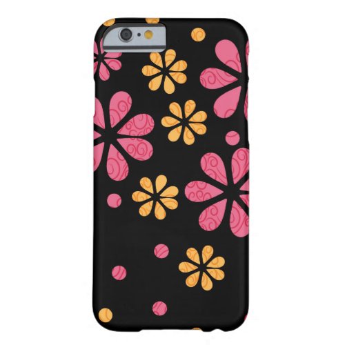 Pink Retro Flowers On Black Barely There iPhone 6 Case