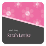 Pink Retro Flowers | Square Gift Stickers