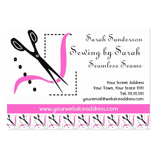 Pink Retro Seamstress Alterations Tailor Business Card Template