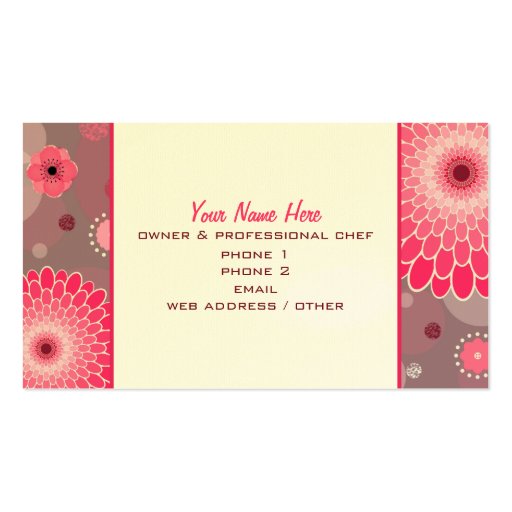 Pink Retro Stove Flowers & Dots Chef Caterer Business Card (back side)