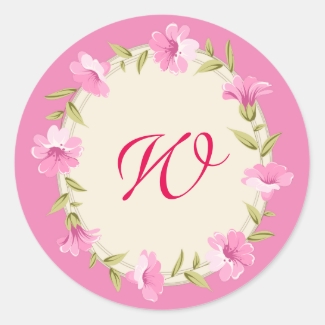 Pink Retro vintage monogram Floral wreath stickers