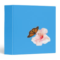 pink rhododendron and butterfly, light blue 3 ring binders
