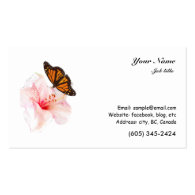 pink rhododendron flower and butterfly business card