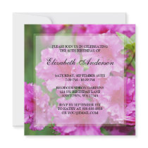 Pink Rhododendron Flowers 80th Birthday Party Personalized Announcements