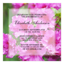 Pink Rhododendron Flowers 80th Birthday Party Personalized Announcements