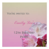 pink rhododendron flowers party invitation