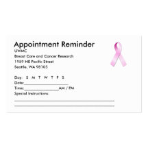 Pink Ribbon Appointment Reminder Business Card
