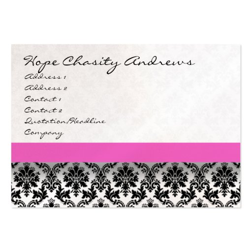 Pink Ribbon Black and White Damask Floral - Business Cards (front side)