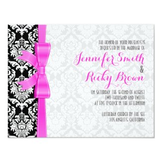 Pink Ribbon Black And White Damasks 2 4.25x5.5 Paper Invitation Card