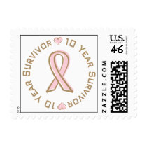 Pink Ribbon Breast Cancer Survivor 10 Years postage