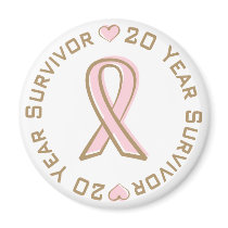 Pink Ribbon Breast Cancer Survivor 20 Years magnets
