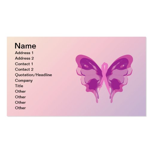 PINK RIBBON BUTTERFLY BUSINESS CARDS