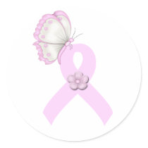 Pink Ribbon Butterfly stickers