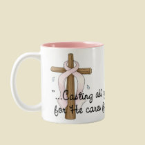 Pink Ribbon Christian Cross Design mugs