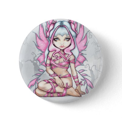 "Pink Ribbon Fairy" Button by strangeling
