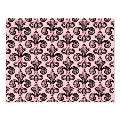 Pink Ribbon Fleur de lis Announcements