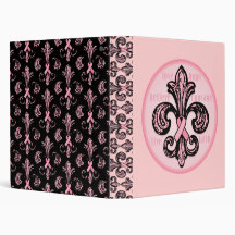 Pink Ribbon Fleur de lis Binders