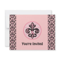 Pink Ribbon Fleur de lis invitations