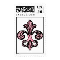 Pink Ribbon Fleur de lis Postage Stamps