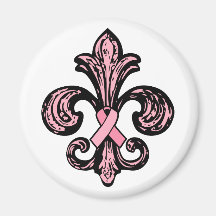 Pink Ribbon Fleur de lis Refrigerator Magnets