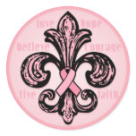 Pink Ribbon Fleur de lis Round Sticker