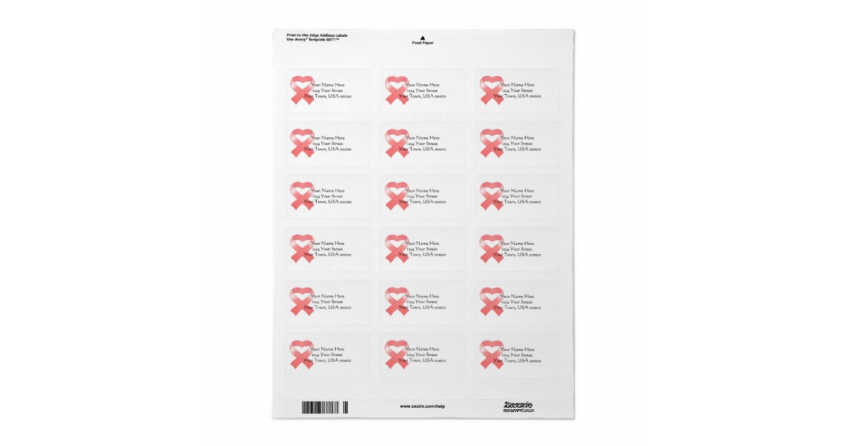 Pink Ribbon Heart Address Labels Zazzle