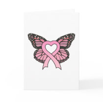 Pink Ribbon Heart Butterfly Greeting Card