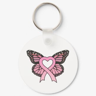 Pink Ribbon Heart Butterfly Keychain keychain