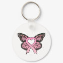 Pink Ribbon Heart Butterfly Keychain by pinkribbonshirts Pink Ribbon Heart Butterfly Keychain