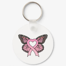 Pink Ribbon Heart Butterfly Keychain by pinkribbonshirts Pink Ribbon Heart Butterfly Keychain